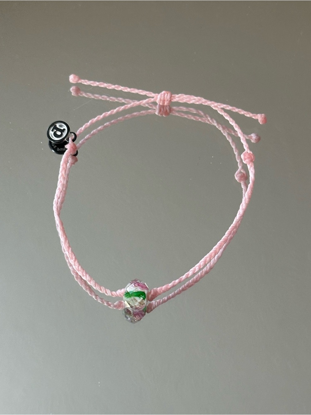 Pura Vida.  Pink Braided Bracelet with Multicolor Flower Glass Bead